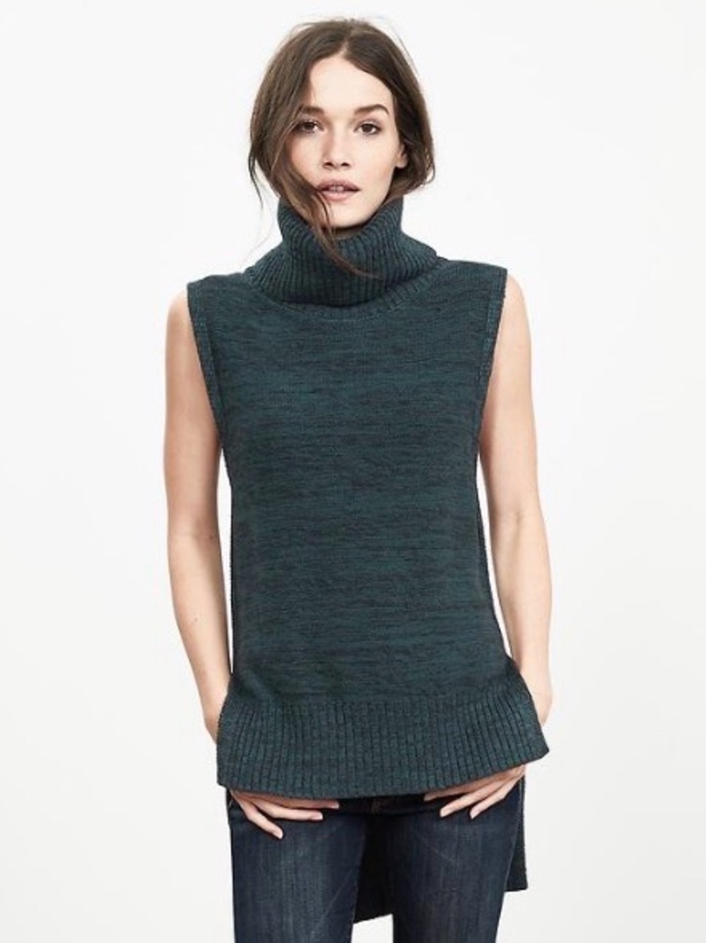 Banana Republic Dark Green Sleeveless Hi-Lo Turtleneck Sweater